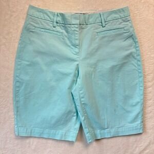 Lands End Shorts Women Sz 2 Seafoam Blue Mid Rise Chino Straight Fit‎